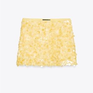 Zara Yellow Embellished Bubble Mini Skirt